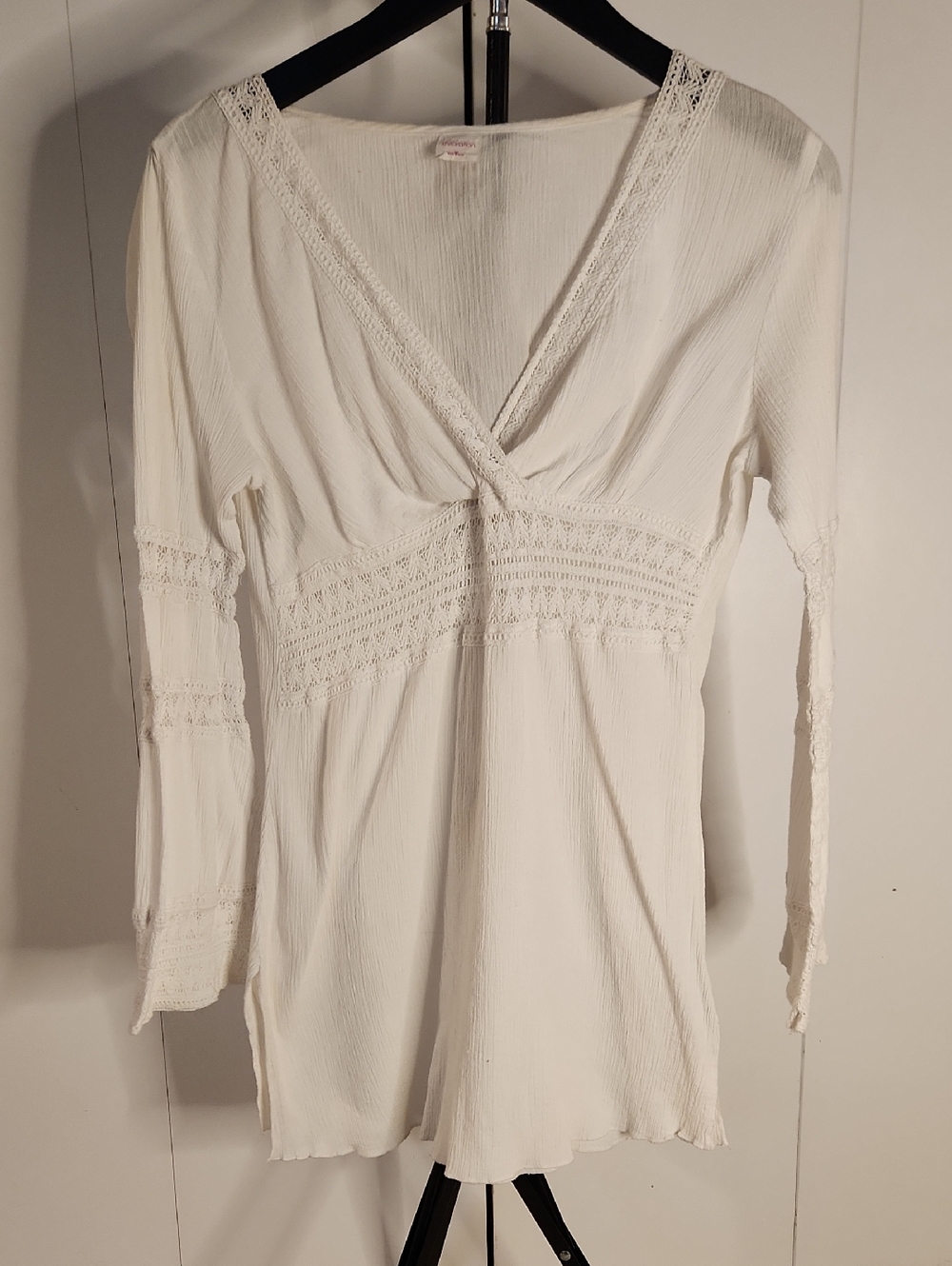 White V-Neck Crochet Trim Swim Coverup